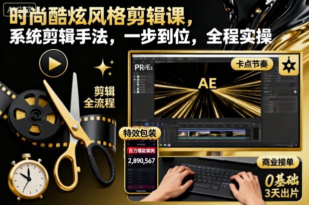 时尚酷炫风格剪辑课，系统剪辑手法，一步到位，全程实操-路子网