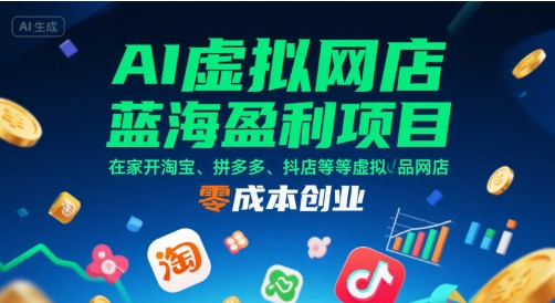 AI虚拟网店蓝海盈利项目，在家开淘宝、拼多多、抖店等虚拟品网店，零成本创业-路子网