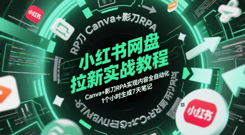 小红书网盘拉新实战教程，Canva+影刀RPA实现内容全自动化，1个小时生成7天笔记-路子网