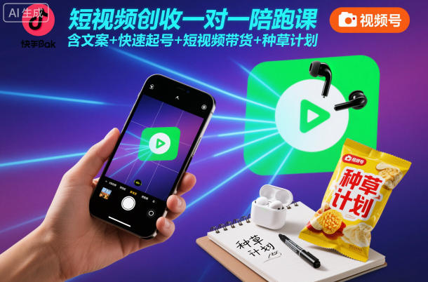 短视频创收一对一陪跑课，含文案+快速起号+短视频带货+种草计划-路子网