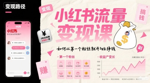 小红书流量变现课，如何从第一个粉丝就开始挣钱-路子网