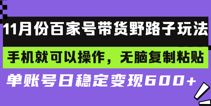 百家号带货野路子玩法 手机就可以操作，无脑复制粘贴 单账号日稳定变现…-路子网