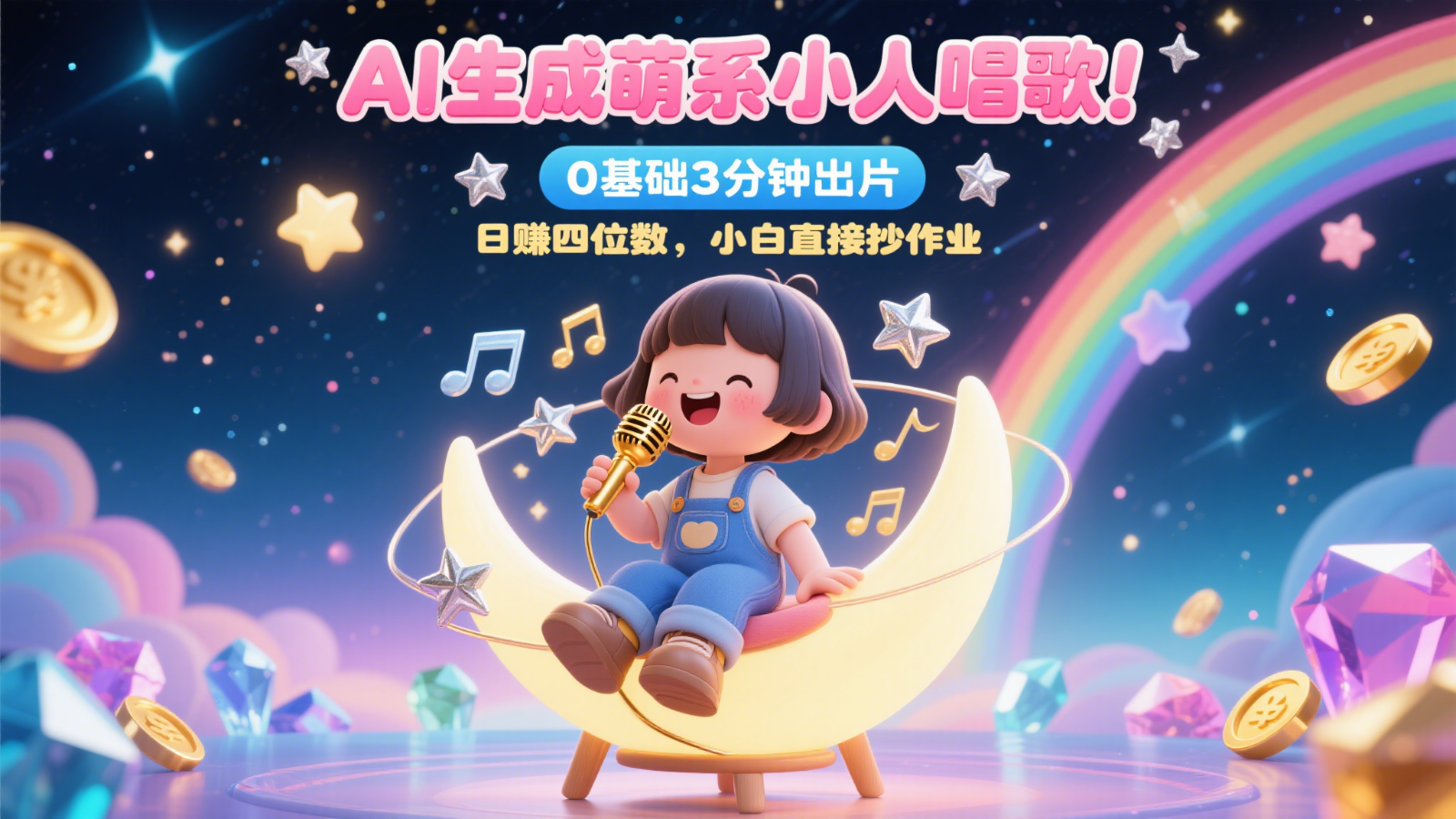 AI生成萌系小人唱歌！0基础3分钟出片，28个作品涨粉9万，日赚四位数，小白直接抄作业-路子网