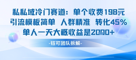 私域冷门赛道单个收费198米引流模板简单人群精准 45%的转化率单人一天大概收益多张-路子网