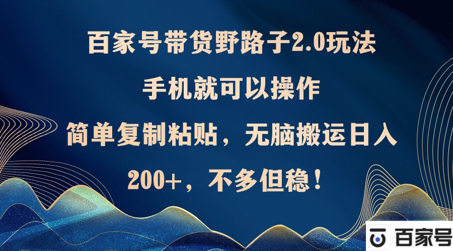 百家号带货野路子2.0玩法，手机就可以操作，简单复制粘贴，无脑搬运日…-路子网