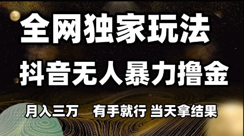 全网独家玩法抖音无人暴力撸金，月入3W，有手就行，当天拿结果【揭秘】-路子网