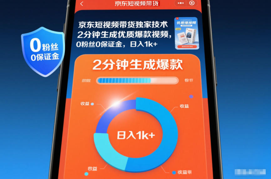 京东短视频带货独家技术，2分钟生成一条优质爆款视频，0粉丝0保证金，日入1k+【揭秘】-路子网