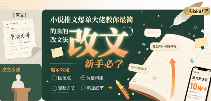小说推文爆单大佬教你最简单的改文方法实操课，新手必学-路子网