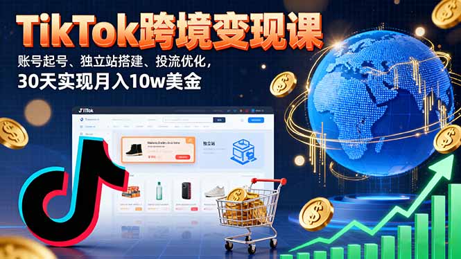 TikTok跨境变现课：账号起号、独立站搭建、投流优化，30天实现月入10w美金-路子网