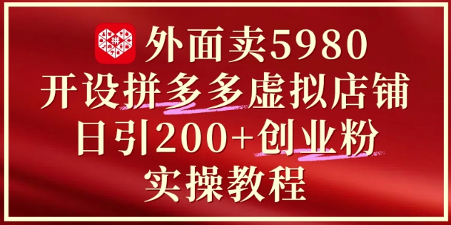 外面卖5980开设拼多多虚拟店铺：单日引流200+创业付费粉实战教程-路子网