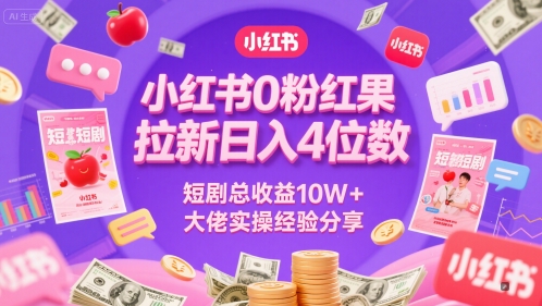 小红书0粉红果短剧拉新日入4位，数短剧总收益10W+大佬实操经验分享-路子网
