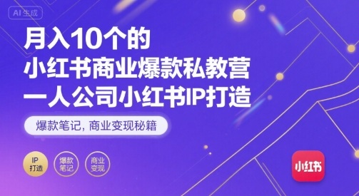 月入10个的小红书商业爆款私教营，一人公司小红书IP打造，爆款笔记，商业变现秘籍-路子网