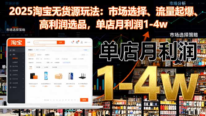 2025淘宝无货源玩法：市场选择、流量起爆、高利润选品，单店月利润1-4w-路子网