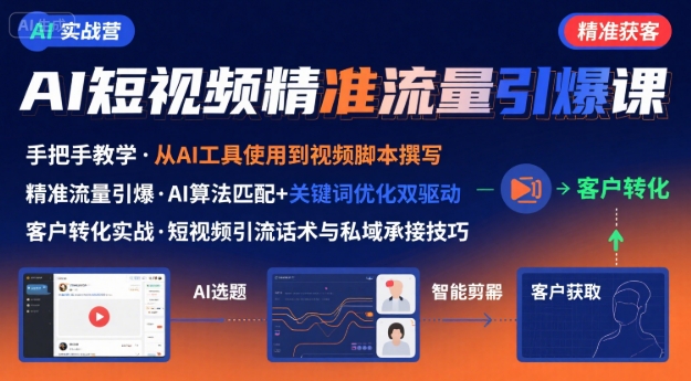 AI+短视频引爆精准客户实战营，手把手教你引爆Ai短视频精准流量-路子网