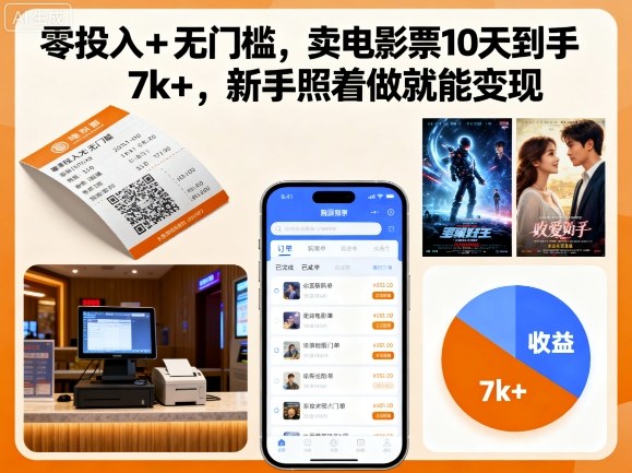 零投入+无门槛，卖电影票10天到手7k+，新手照着做就能变现【揭秘】-路子网