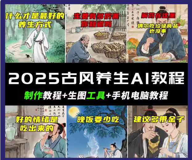 抖音AI古风养生视频教程日入五张 轻松涨粉 10W+-路子网