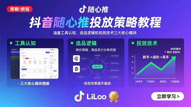 抖音随心推投放策略教程：涵盖工具认知、选品逻辑和投放技术三大核心模块-路子网