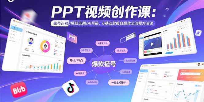 PPT视频创作课：账号运营/爆款选题/AI写稿，0基础掌握自媒体全流程方法论-路子网