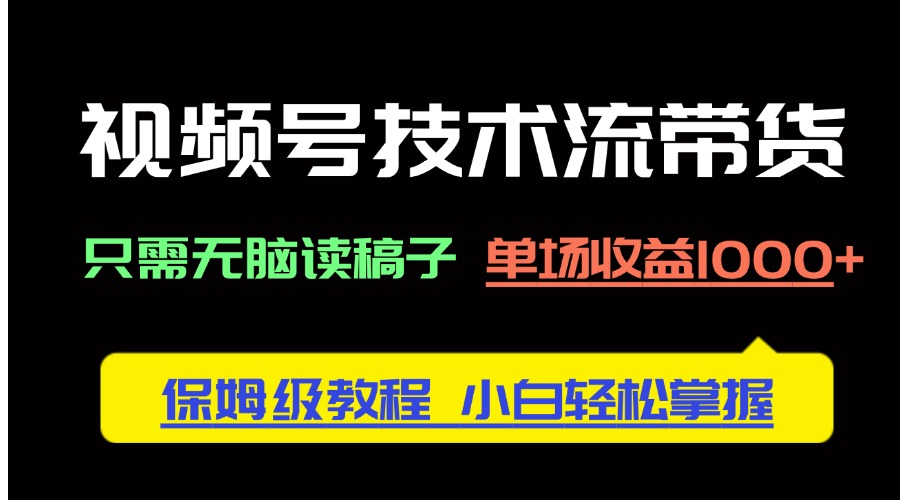 视频号技术流带货，只需无脑读稿子，单场收益1000+ 保姆级教程，小白轻…-路子网