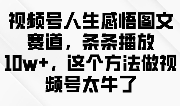 视频号人生感悟图文赛道，条条播放10w+，这个方法做视频号太牛了-路子网