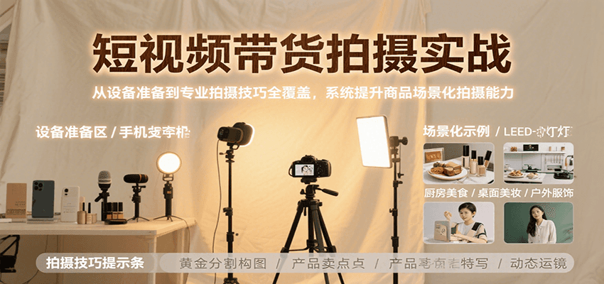 短视频带货拍摄实战，从设备准备到专业拍摄技巧全覆盖，系统提升商品场景化拍摄能力-路子网