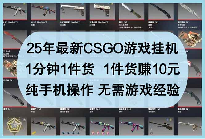 25年最新CSGO游戏挂机，1分钟1件货，1件货赚10元 纯手机操作 无需游戏经验-路子网