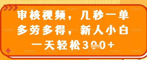 审核视频，几秒一单，多劳多得，新人小白一天轻松3张【揭秘】-路子网