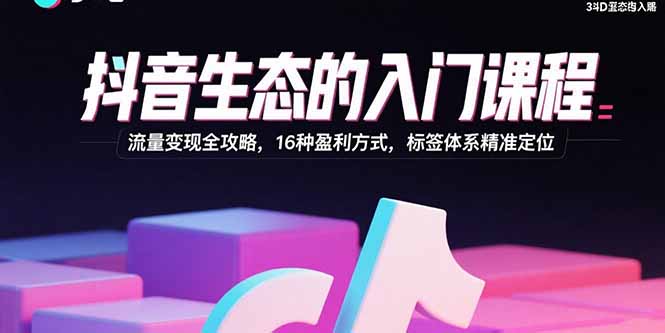 抖音生态的入门课程：流量变现全攻略，16种盈利方式，标签体系精准定位-路子网