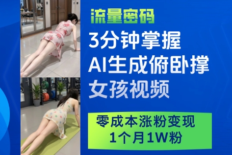 3分钟掌握AI生成俯卧撑女孩视频，零成本涨粉变现，1个月1W粉-路子网