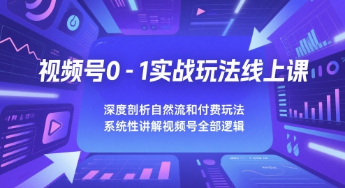 视频号0-1实战玩法线上课，深度剖析自然流和付费玩法，统性讲解视频号全部逻辑-路子网
