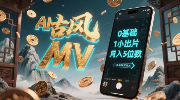 AI一键生成古风音乐MV，0剪辑基础1小时出片，多种变现渠道，一部手机月入5位数-路子网