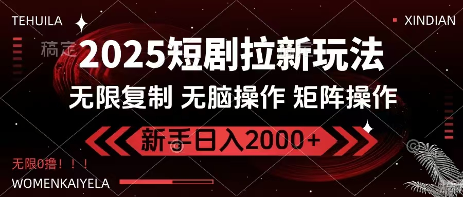 2025短剧拉新玩法，无需注册登录，无限0撸，无脑批量操作日入2000+-路子网