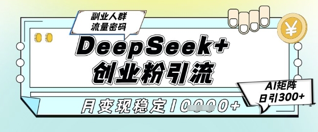DeepSeek+创业粉精准引流，全新分享课4.0玩法，AI矩阵日引300+，多种变现方式，稳定月入1W-路子网