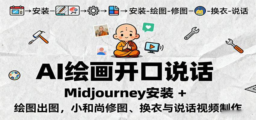 AI绘画开口说话，Midjourney安装 + 绘图出图，小和尚修图、换衣与说话视频制作-路子网