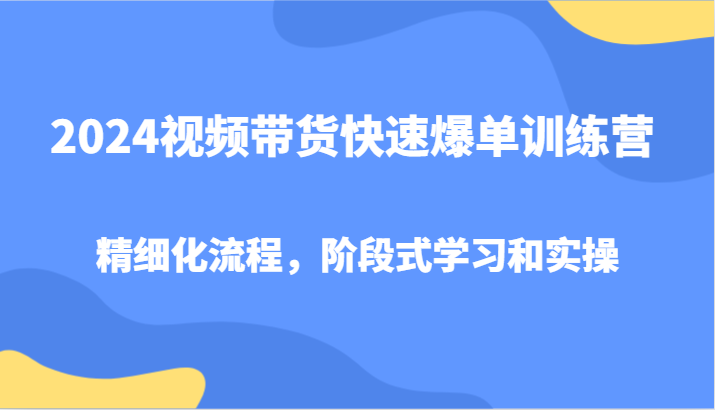 2024视频带货快速爆单训练营，精细化流程，阶段式学习和实操-路子网