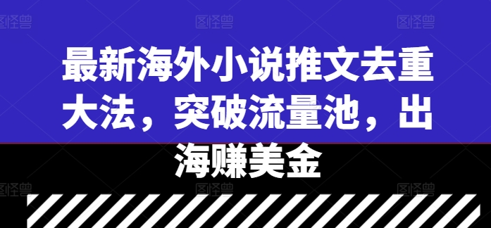 最新海外小说推文去重大法，突破流量池，出海赚美金-路子网