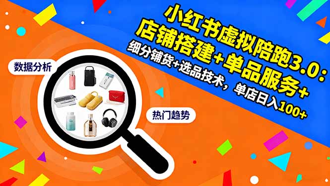 小红书虚拟陪跑3.0：店铺搭建+单品服务+细分铺货+选品技术，单店日入100+-路子网