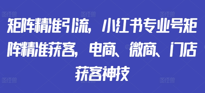 矩阵精准引流，小红书专业号矩阵精准获客，电商、微商、门店获客神技-路子网