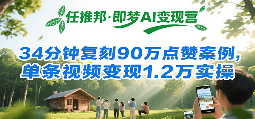任推邦·即梦AI变现营，34分钟复刻90万点赞案例，单条视频变现1.2万实操-路子网