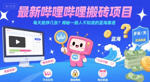 最新哔哩哔哩上B站搬砖项目，每天能挣几张？揭秘一般人不知道的蓝海赛道-路子网
