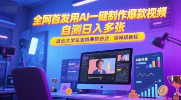 全网首发用AI一键制作爆款视频，自测日入多张，适合大学生宝妈兼职创业，保姆级教程-路子网