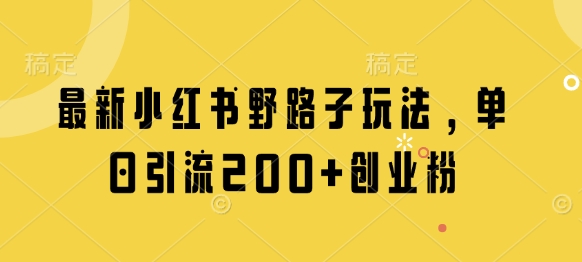 最新小红书野路子玩法，单日引流200+创业粉-路子网