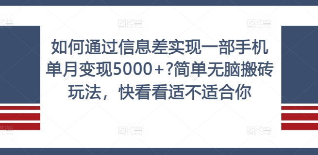 如何通过信息差实现一部手机单月变现5000+?简单无脑搬砖玩法，快看看适不适合你【揭秘】-搞薯条网-路子网