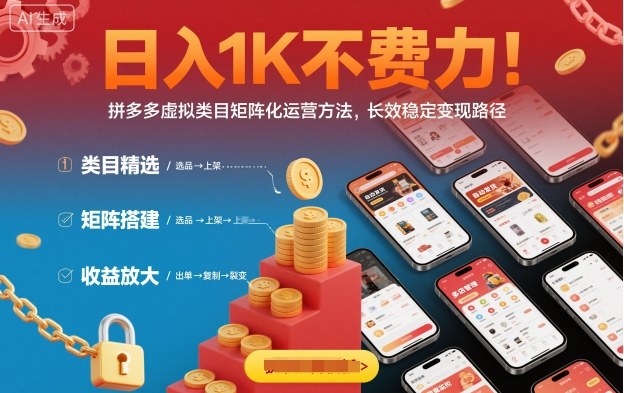 日入1K不费力！拼多多虚拟类目矩阵化运营方法，长效稳定变现路径-路子网