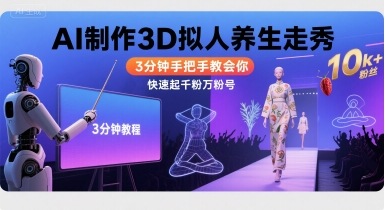 Ai制作3D拟人养生走秀，3分钟手把手教会你，快速起千粉万粉号-路子网