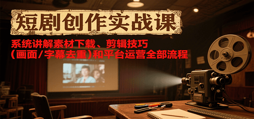 短剧创作实战课，系统讲解素材下载、剪辑技巧(画面/字幕去重)和平台运营全部流程-路子网