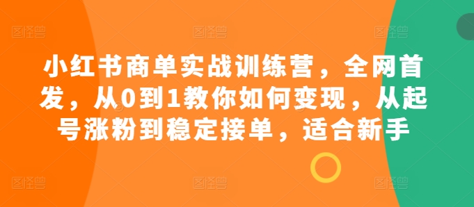 小红书商单实战训练营，全网首发，从0到1教你如何变现，从起号涨粉到稳定接单，适合新手-路子网