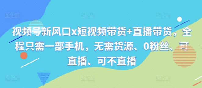 视频号新风口x短视频带货+直播带货，全程只需一部手机，无需货源、0粉丝、可直播、可不直播-路子网