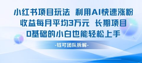 适合小白操作的小红书新项目，利用AI快速涨粉，收益每月平均1W+-路子网