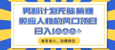 男粉计划无脑躺Z，顺应人性的风口项目，谁发谁火，加爆微信，日入多张【揭秘】-路子网